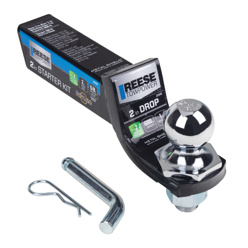 Reese Towpower Interlock® Trailer Hitch Ball Mount Starter Kit, Fits 2 Inch Square Receiver, 2 Inch Drop, 6,000 lbs. Capacity, Includes 2 Inch Trailer Ball and Pin & Clip