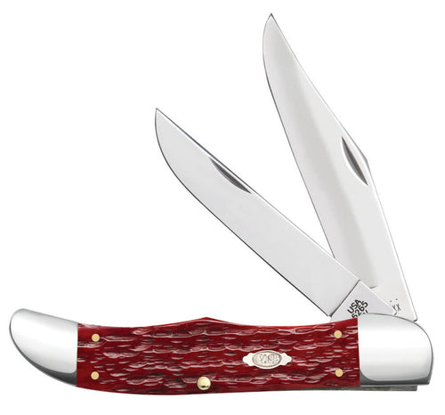 Case Peach Seed Jig Dark Red Bone CS Folding Hunter with Sheath