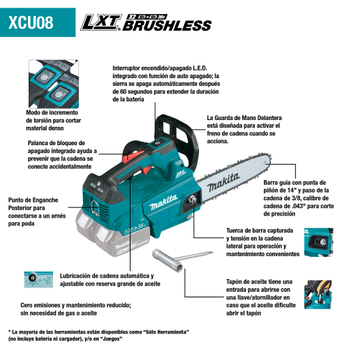 Makita XCU08PT 36V (18V X2) LXT® Brushless 14 Top Handle Chain Saw Kit (5.0Ah)