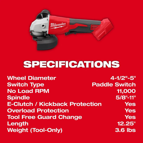 Milwaukee M18™ Brushless 4-1/2 / 5 Cut-Off Grinder, Paddle Switch