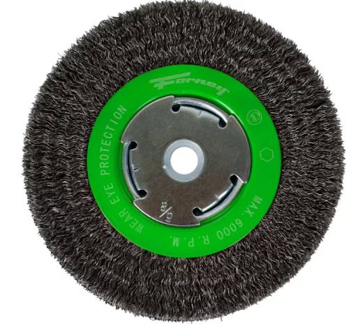 Forney Wire Wheel, Crimped, 6 in x .014 in, High-Density Face, 1/2 in - 5/8 in Arbor