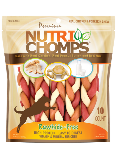 Premium Nutri Chomps 6″ Multi-Ply Assorted Flavor Braids – 10 Count Dog Treats