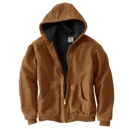 Active Quilted Flannel-Lined Jacket With Hood, Brown, Large