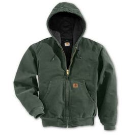 Active Quilted Flannel-Lined Jacket With Hood, Moss, XL Tall