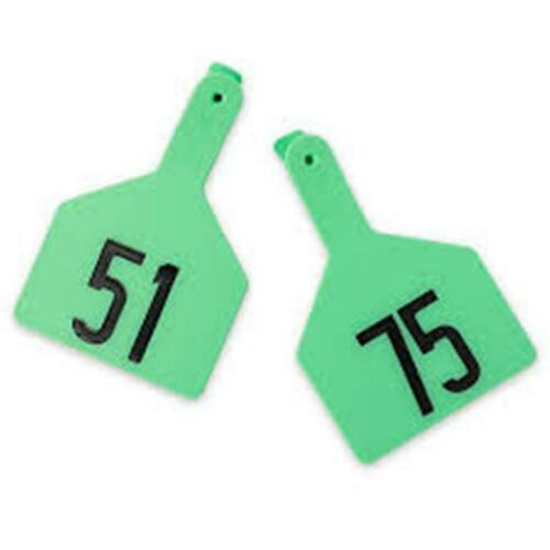 Y-Tex 3 Star Numbered Cattle Ear Tags 51-75 Green 25 Tags Per Package Flexible